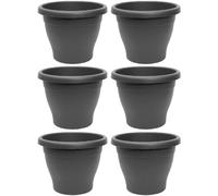 Tradineur - Confezione da 6 vasi rotondi in plastica per piante e fiori mediterranei con fori inferiori. Vaso per fiori per esterni e interni della casa, colore grigio, 25 cm