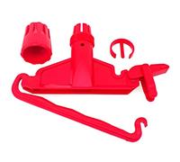 Tradineur - Pinza in plastica per mocio industriale, adatta per manici fino a 2,5 cm di diametro, pulizia casa, affari (rosso, 12,5 x 17,5 x 4 cm)