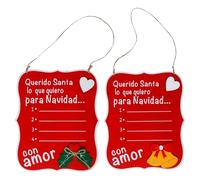 Tradineur - Set di 2 lavagne sospese per auguri natalizi - Design Caro Babbo Natale - Decorazione natalizia - 20 x 16,5 cm - Modelli casuali