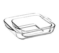 Tradineur - Set di 2 teglie quadrate in vetro borosilicato, stampi per teglie trasparenti lasagne, adatte per forno a microonde, grigliare, cuocere - 28 e 22 cm