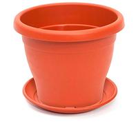 Tradineur - Vaso con piatto tipo mediterraneo, diametro 25 cm, ideale per interni ed esterni, fioriera alta con fori per drenare acqua, colore: marrone
