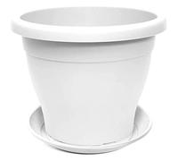 Tradineur - Vaso con piatto tipo mediterraneo, diametro 60 cm, ideale sia per interni che esterni, fioriera alta con fori per drenare acqua, colore bianco