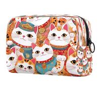 Tradition Maneki Neko Cats Trousse per cosmetici da donna, borsa da viaggio per articoli da toeletta grande, pratica borsa organizer con cerniera, Multi, 18.5x7.5x13cm/7.3x3x5.1in, Beauty case