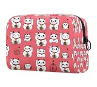 Tradition Maneki Neko Cats Trousse per cosmetici da donna, borsa da viaggio per articoli da toeletta grande, pratica borsa organizer con cerniera, Multi, 18.5x7.5x13cm/7.3x3x5.1in, Beauty case