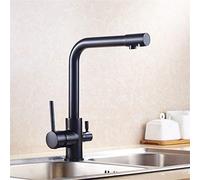 Traditional Kitchen Faucet with Side Sprayer Two-Handle Hot and Cold Water Mixing Valve Sink Faucet 360 ° Rotating Black Single Hole