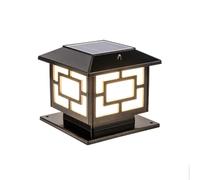 Traditional Solar Post Cap Light | Aluminum Acrylic Column Lantern for Lawn Pathway Courtyard(Black,Small)