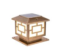 Traditional Solar Post Cap Light | Aluminum Acrylic Column Lantern for Lawn Pathway Courtyard(Brass,Medium)