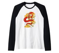 Traditional Zodiac Lucky Red Oriental Chinese Dragon Maglia con Maniche Raglan