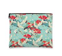 Tradizionale borsa per il trucco con gru, borsa da viaggio floreale giapponese per donne, piccola borsa portatile in tela con cerniera, borsa da toilette primaverile per la cura della pelle, Blu, 7x9