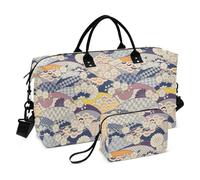 Tradizionale borsone da viaggio blu giapponese Ukiyo-e fiore grande, borsone da viaggio per il fine settimana borsa da palestra con tracolla regolabile per aereo, viaggi multifunzionali