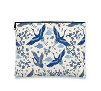 Tradizionale elegante borsa per il trucco, blu gru floreale borsa da viaggio per donne, organizer portatile in tela con cerniera, borsa da toilette primaverile per la cura della pelle, Blu, 7x9 Inch
