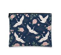 Tradizionale elegante borsa per il trucco, blu navy gru floreale borsa da viaggio per donne, organizer portatile in tela con cerniera, borsa da toilette primaverile per la cura della pelle, Navy, 7x9