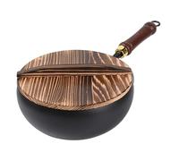 tradizionale in ferro - Stufa in ferro non rivestito, con coperchio | Kit di stufe per saltare per la casa, ristorante, campeggio, fondo in acciaio al carbonio con manico in legno