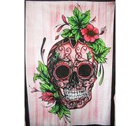 Tradizionale Jaipur dipinta a mano teschio e Rose, Indian Poster Wall Decor, Hippie Arazzi, Bohemian Arazzo, Gypsy dormitorio Room decorazioni, Boho Art Wand, Gr??E 76,2?X 101,6?Cm Viel GL?CK Adesivo