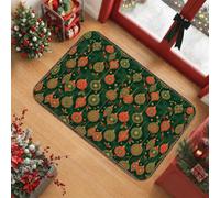 Tradizionale ornamento natalizio modello ornamenti area tappeto 2 'x 3' | Palline da appendere, tavolozza rossa e verde, decorazione stagionale per ingresso, superficie morbida