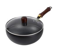 tradizionale, padella in ferro, 24 cm, ergonomica, non rivestita con coperchio in legno/vetro, manico resistente al calore, design classico, ideale per esterni, ristoranti, campeggio