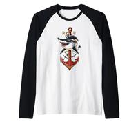 Tradizionale Tatuaggio squalo Ancora Nautica Design Maglia con Maniche Raglan