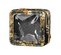 Tradizionale tribale azteco carino chiaro piccolo trucco borsa per la borsa per le donne cosmetici caso trasparente borse di immagazzinaggio, Scheletro Gatti Fiori Felice Halloween Muschio Verde