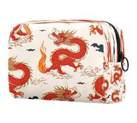 Tradizionale trousse per cosmetici da donna, con draghi rossi, borsa da viaggio grande per trucchi pratica borsa organizer con cerniera, Multi, 18.5x7.5x13cm/7.3x3x5.1in, Beauty case