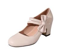 Tradizionali con tacco a blocco: eleganti scarpe da sposa e danza, compagne quotidiane per donne femminili, con fibbia, comodo tacco centrale, beige., 41 EU