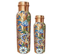 TRAFAART Borraccia in rame, grande e piccola, 500 e 950 ml, con incisione a colori, bottiglia ayurvedica a prova di perdite, per sport, yoga