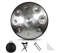 TRAGLO Handpan, tamburo per tongue in acciaio 9 10 Note, 22 pollici D Minor Hand Drum Percussione con Soft Hand Pan Bag, 2 Bacchette e il Sopporto 9Note silver