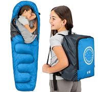 Trail Sacco a Pelo Bambini Stile Mummia 3 Stagioni 300 gsm Sacco a Pelo Leggero e Compatto per Bimbo e Bimba con Zainetto per Trasporto Incluso Accessori Campeggio - Blu