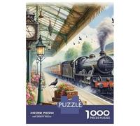 Train 1000 Componenti Cartone Resistente Steam Train Vintage Station Flowers Clock Puzzle Familiare Fan Dei Rompicapo Sera Di Giochi in Famiglia Livello Di Difficoltà Equilibrato 52x38cm/1000pcs