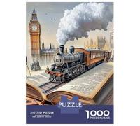 Train 1000 Pezzi Carta Steam Train Big Ben Open Book Puzzle Adulti Portatile Facile Da Conservare Sera Di Giochi in Famiglia Ore Di Intrattenimento Garantite 38x26cm/1000pcs