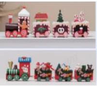 Train de Noël en Bois,Train Noël Décorations,Petit Trains de Noels,Cadeau de Nouvel An avec Trains en Bois,Cadeaux de Noëls pour Enfants,Filles et Garçons,2 pièces