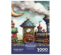 Train Set Da 1000 Pezzi Carta Riciclata Whimsical Steampunk Train Crescent Moon Puzzle Per Adulti Ore Di Intrattenimento Garantite Imballaggio Pronto Per Il Regalo Divertente 70x50cm/1000pcs