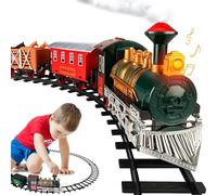 Train Set - Electric Train Toy for Boys Girls w/Lights & Sound, Railway Kits w/Steam Locomotive Engine, Cargo Cars, 4 Horse & Tracks, for 3 4 5 6 7 8+ Anni Old Kids