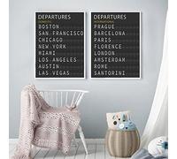 Train Station Quotes Wall Art Travel Airport Departures Nordic Poster Canvas Painting New York San Francisco Picture 19.6"x 27.5"(50x70cm) x2 Senza cornice