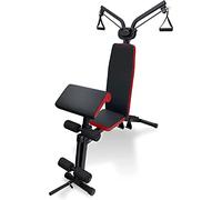 Trainer di forza multifunzionale Ultrasport, per allenamenti versatili e per tutto il corpo, con puleggia/estensione fasce di resistenza e banco curl, colore: nero-rosso