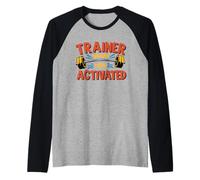 Trainer Mode Activated Fitness Coach Motivation Gym Workout Maglia con Maniche Raglan