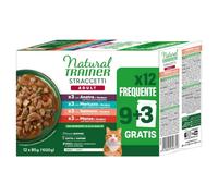 Natural Trainer Straccetti Cibo Umido per Gatti Adulti - Bocconcini in salsa Multipack (Salmone, Manzo, Anatra, Merluzzo) 12 x 85g