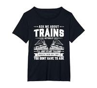 Trainspotting Chiedimi Informazioni sui Treni Trainspotter Maglietta, Donna Plus-Size, Nero, 6X