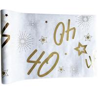 Tralala Fêtes© - Runner da Tavolo per Compleanno 40 Anni - Fascia Dorata Non Tessuta per Centrotavola - Decorazione di Compleanno Chic Bianco e Oro - Rotolo Lucido 31.5 x 500cm (40 anni)