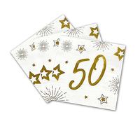 Tralala Fêtes® Set di 16 tovaglioli 50 anni per compleanno - tovaglioli usa e getta in carta a triplo spessore - decorazione festiva bianco e oro (oro) - 33 x 33 cm aperti (50 anni)