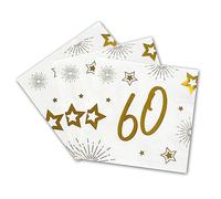 Tralala Fêtes® Set di 16 tovaglioli 60 anni per compleanno - tovaglioli usa e getta in carta a triplo spessore - decorazione festiva bianco e oro (oro) - 33 x 33 cm aperti (60 anni)