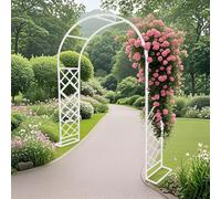 Traliccio da giardino bianco in metallo verniciato a polvere, per piante rampicanti, decorazione per matrimoni, facile da montare, con base (140 x 230 cm)