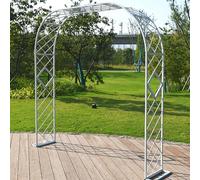 Traliccio in metallo per arco da giardino, 2,3 m, supporto per piante rampicanti, pergolato per rose in acciaio nero, disponibile nei colori bianco, verde, marrone (bianco, 1,8 x 2,3 m)