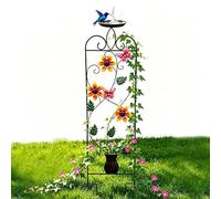 Traliccio per piante in metallo con abbeveratoio per uccelli, supporto per arco di rose per piante esterne, per fiori, rose, verdure rampicanti, aiuole rialzate, cortile, terrazza, giardino, serra