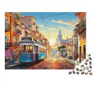 Tram Classico Cittadino Puzzle 1000 Pezzi Carta per Adulti Tramonto Strada Gioco di Puzzle 1000 Pezzi Famiglia Relax Decorazione Regalo 38x26cm/1000pcs