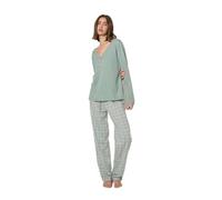 TRAMAS+ Pigiama da Donna 100% Cotone con Collo a V, Pigiama Lungo da Donna, Completo con Maglia a Manica Lunga e Pantaloni Lunghi con Vita Regolabile, Completo da Donna - S, Sagitario, Verde Tiffany