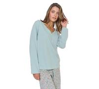 TRAMAS+ Pigiama da Donna 100% Cotone con Collo a V, Pigiama Lungo da Donna, Completo con Maglia a Manica Lunga e Pantaloni Lunghi con Vita Regolabile, Completo da Donna - S, Belinda, Verde Acqua