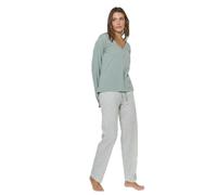 TRAMAS+ Pigiama da Donna 100% Cotone con Collo a V, Pigiama Lungo da Donna, Completo con Maglia a Manica Lunga e Pantaloni Lunghi con Vita Regolabile, Completo da Donna - XL, Nerdana, Verde Menta