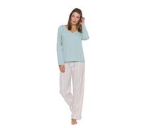 TRAMAS+ Pigiama da Donna 100% Cotone con Collo a V, Pigiama Lungo da Donna, Completo con Maglia a Manica Lunga e Pantaloni Lunghi con Vita Regolabile, Completo da Donna - L, R Serena, Verde Petrolio