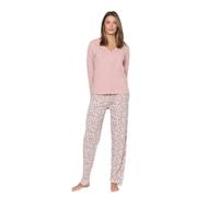 TRAMAS+ Pigiama da Donna 100% Cotone con Collo a V, Pigiama Lungo da Donna, Completo con Maglia a Manica Lunga e Pantaloni Lunghi con Vita Regolabile, Completo da Donna - S, Meghan, Rosa Cipria