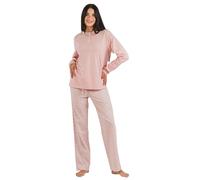 TRAMAS+ Pigiama da Donna 100% Cotone, Maglietta a Maniche Lunghe e Pantaloni Lunghi con Vita Regolabile, Set da Donna- L, Checo Rosa
